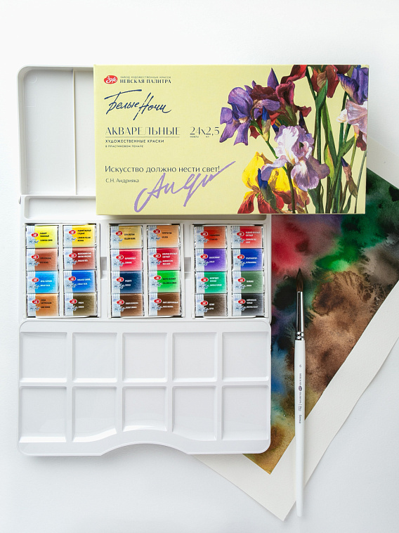 Набор акварели "Белые Ночи" Искусство должно нести свет, 24 шт х 2,5 мл, пластик 606x758